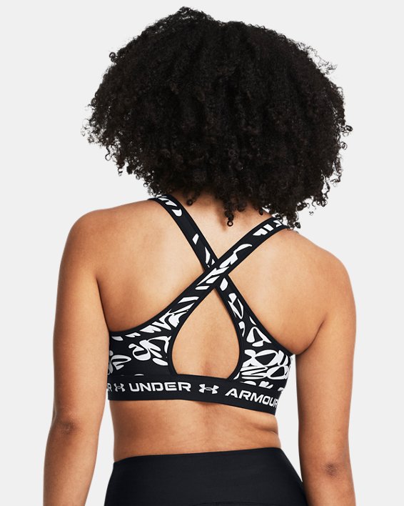 Women's Armour® Mid Crossback Printed Sports Bra in Black image number 5